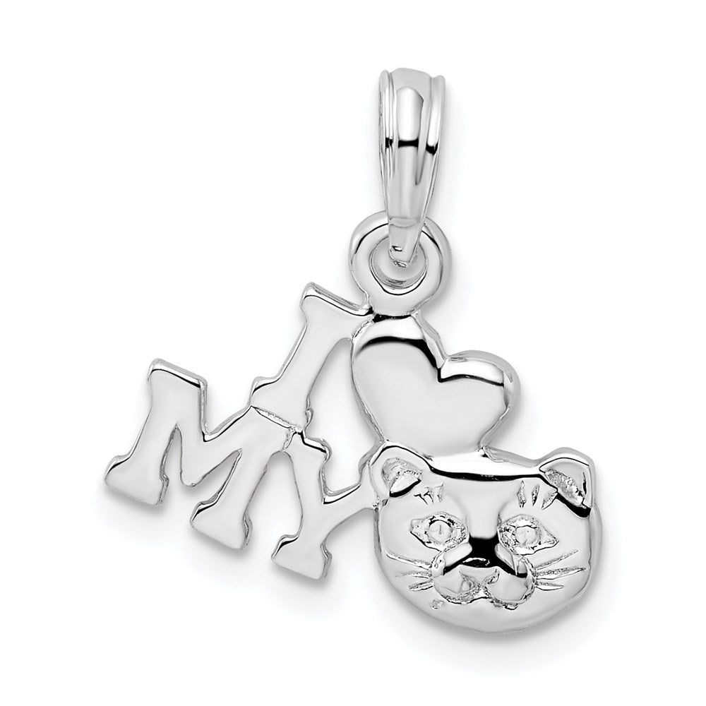 Sterling Silver Rhodium-plated Polished I Heart My Cat Pendant