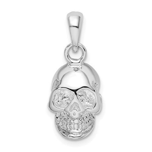 Sterling Silver Rhodium-plated Polished 3D Skull Pendant