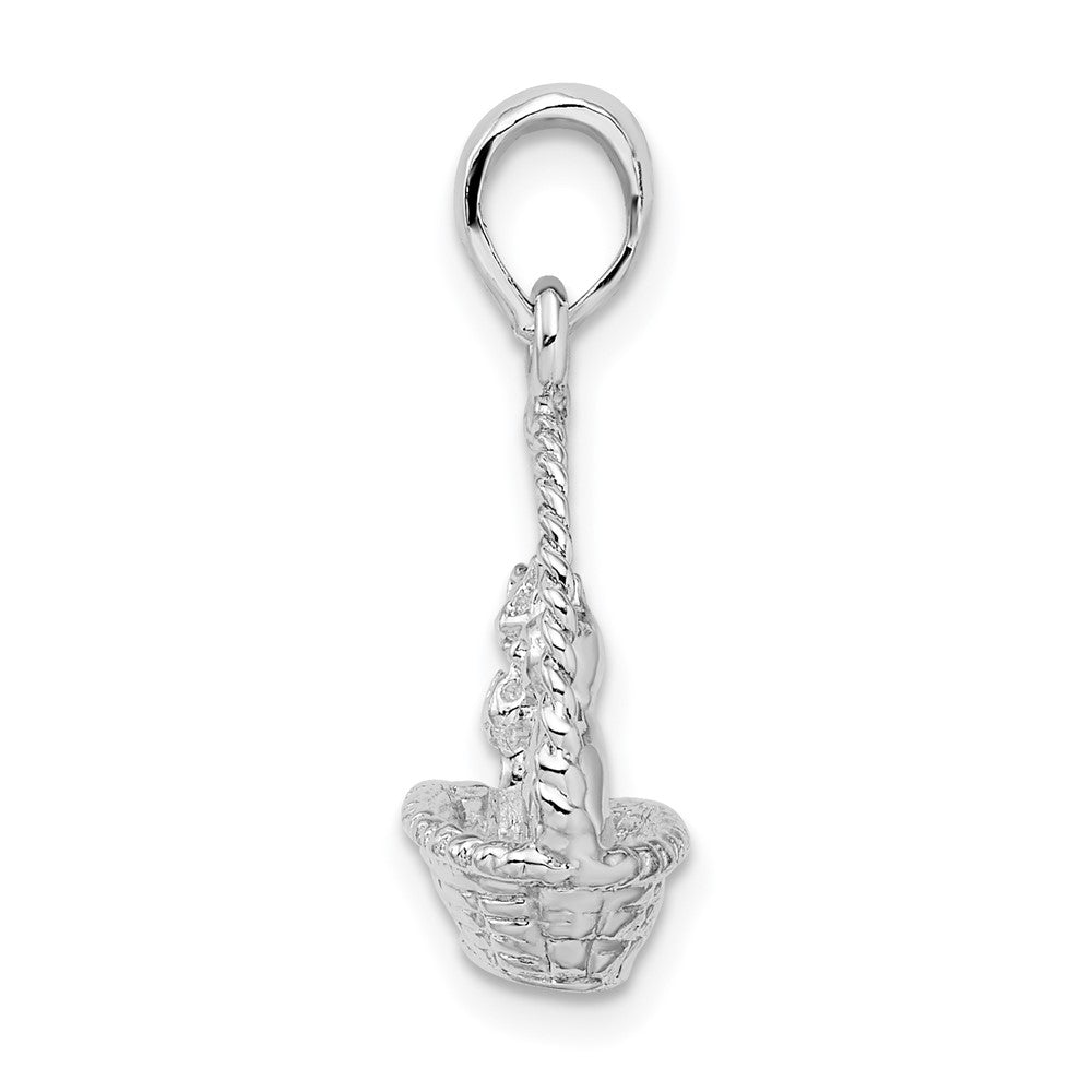 Sterling Silver Polished 3D Kittens in Basket Pendant
