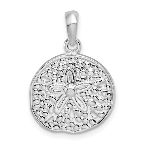 Sterling Silver Rhodium-plated Polished Sand Dollar Pendant