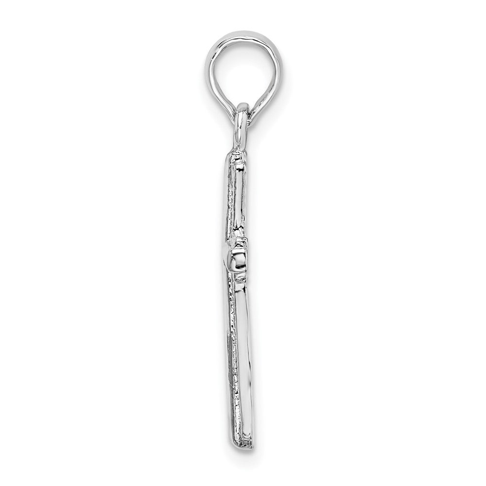 Sterling Silver Rhod-plated Polished Striped Border Latin Cross Pendant