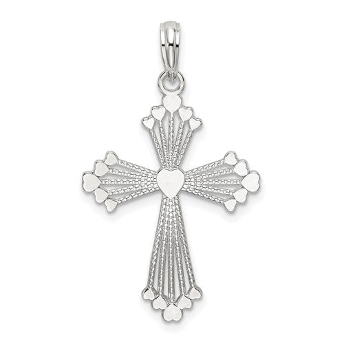 Sterling Silver Rhodium-plated Polished Heart Cross Pendant