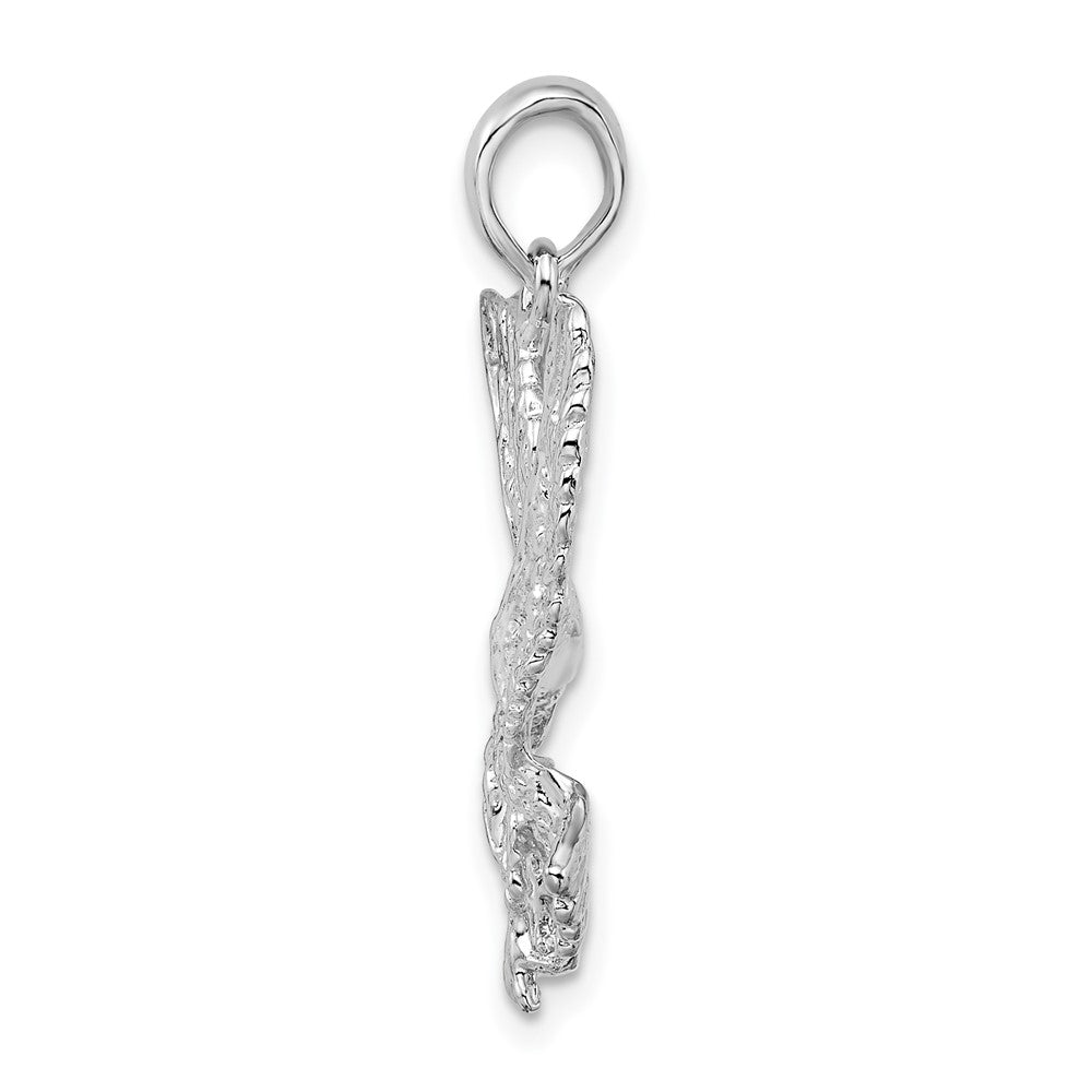 Sterling Silver Rhodium-plated Polished Textured Landing Eagle Pendant