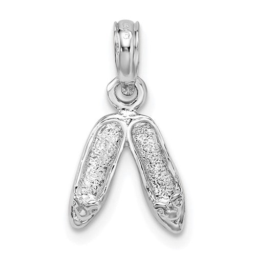 Sterling Silver Rhodium-plated Polished Ballet Slippers Pendant