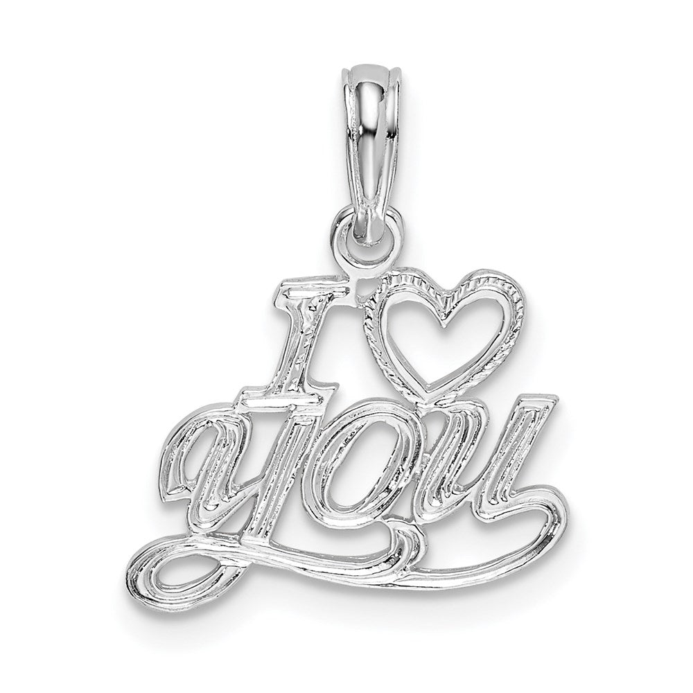 Sterling Silver Rhodium-plated Polished I HEART YOU Script Pendant