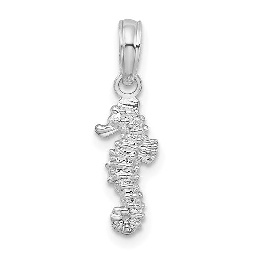 Sterling Silver Rhodium-plated Polished 3D Mini Seahorse Pendant