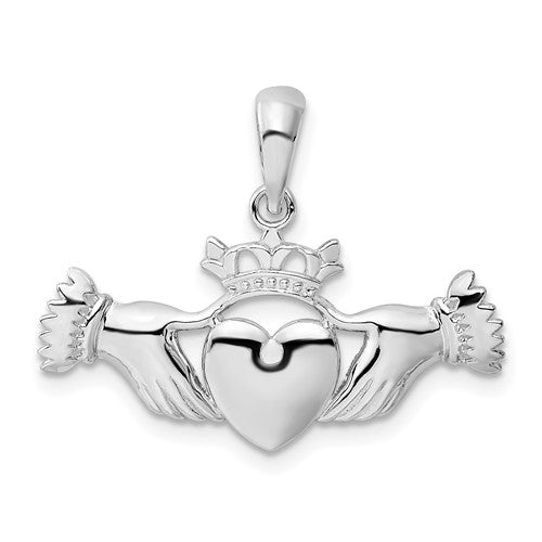 Sterling Silver Rhodium-plated Polished Claddagh Pendant
