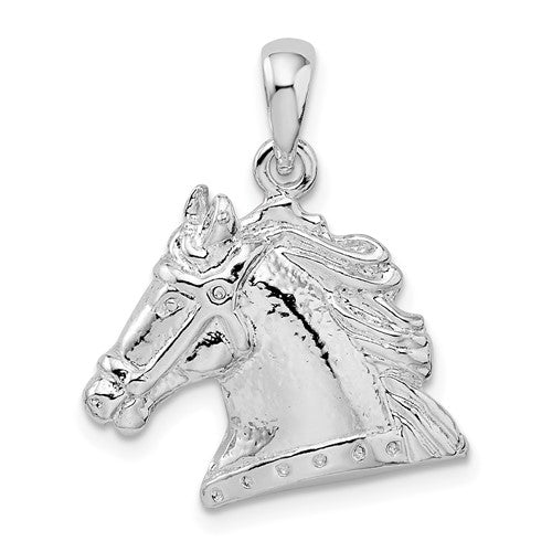 Sterling Silver Rhodium-plated Polished Horse Head Pendant
