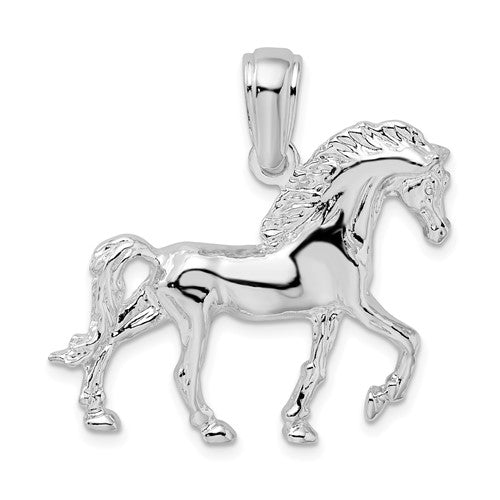 Sterling Silver Rhodium-plated Polished Walking Horse Pendant