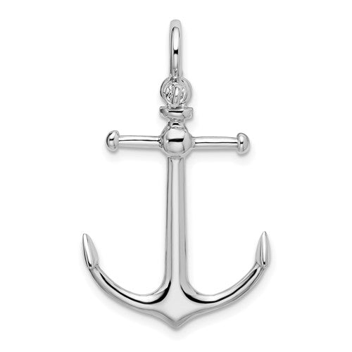 Sterling Silver Rhodium-plated Polished 3D Anchor Pendant