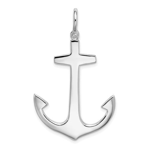Sterling Silver Rhodium-plated Polished 3D Large Anchor Pendant