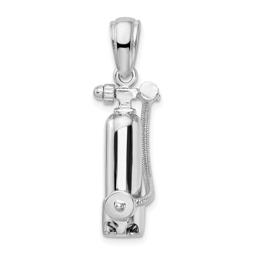 Sterling Silver Rhodium-plated 3D Single Scuba Tank w/Hose Pendant