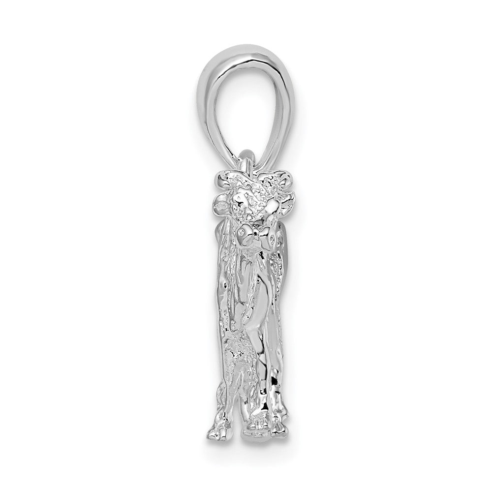Sterling Silver Rhodium-plated Polished 3D Cow Pendant