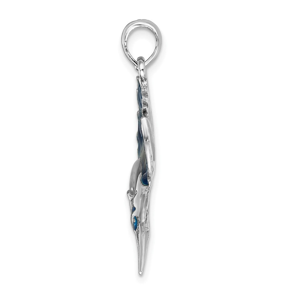 Sterling Silver Rhodium-plated Polished Enameled Sailfish Pendant