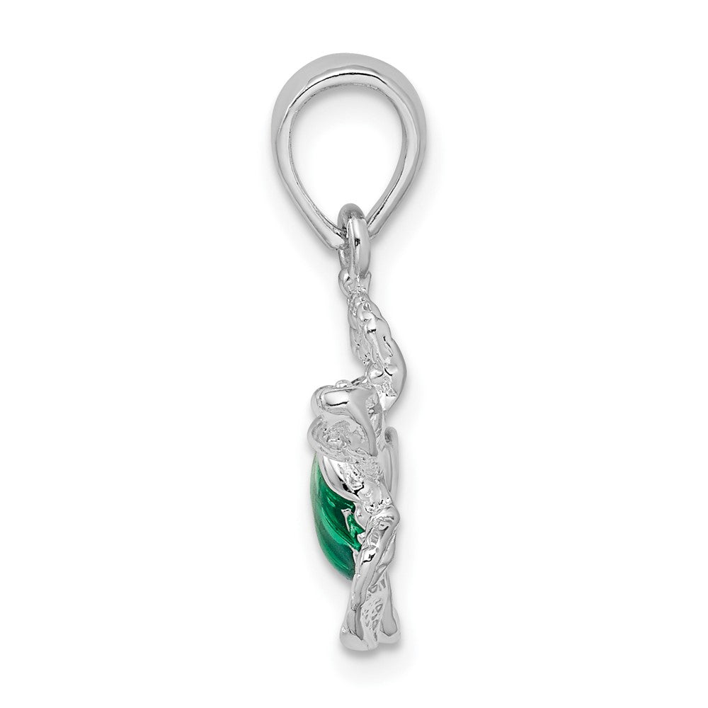 Sterling Silver Rhodium-plated Polished Enameled Sea Turtle Pendant