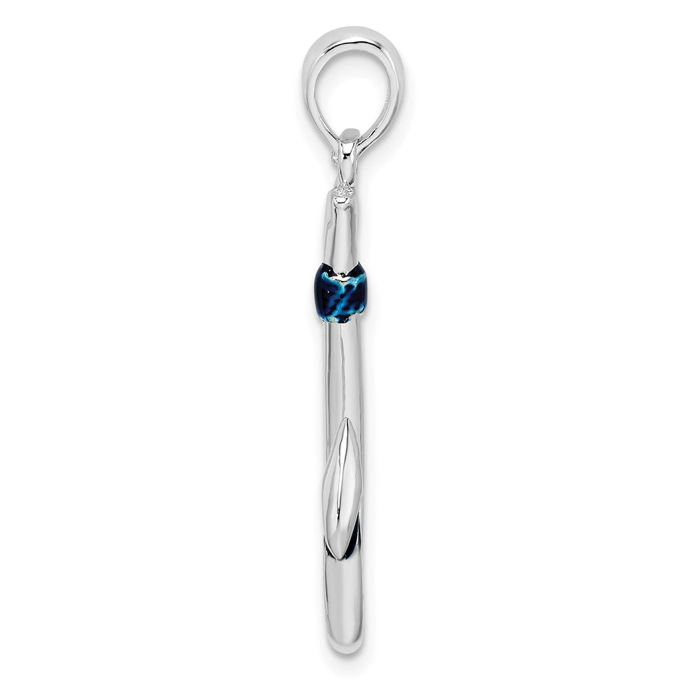 Sterling Silver Rhodium-plated Polished 3D Enameled Fish Hook Pendant