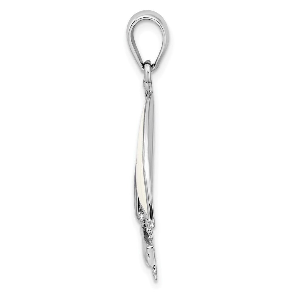 Sterling Silver Rhodium-plated Polished Enameled Sailboat Pendant