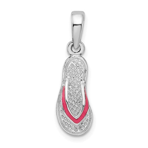 Sterling Silver Rhodium-plated Enameled Pink Flip-flop Pendant
