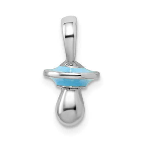 Sterling Silver Rhodium-plated 3D Blue Enameled Pacifier Pendant