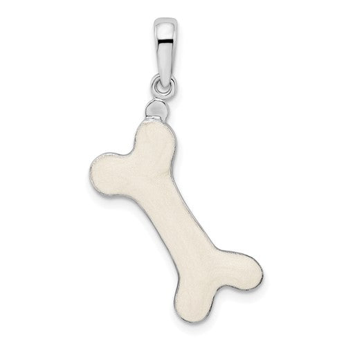 Sterling Silver Rhodium-plated Polished 3D Enameled Dog Bone Pendant