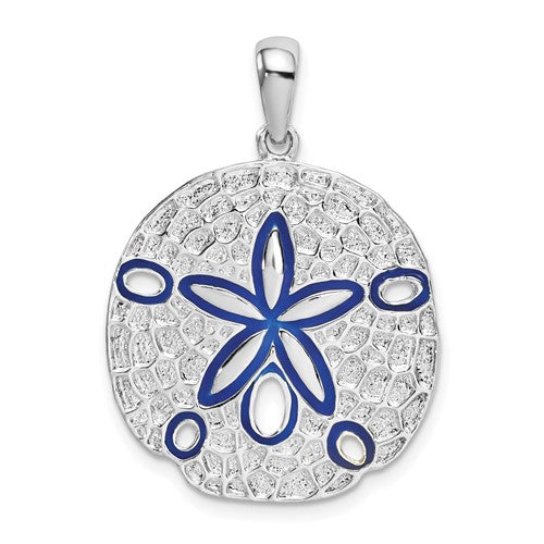 Sterling Silver Rhodium-plated Polished Enameled Sand Dollar Pendant