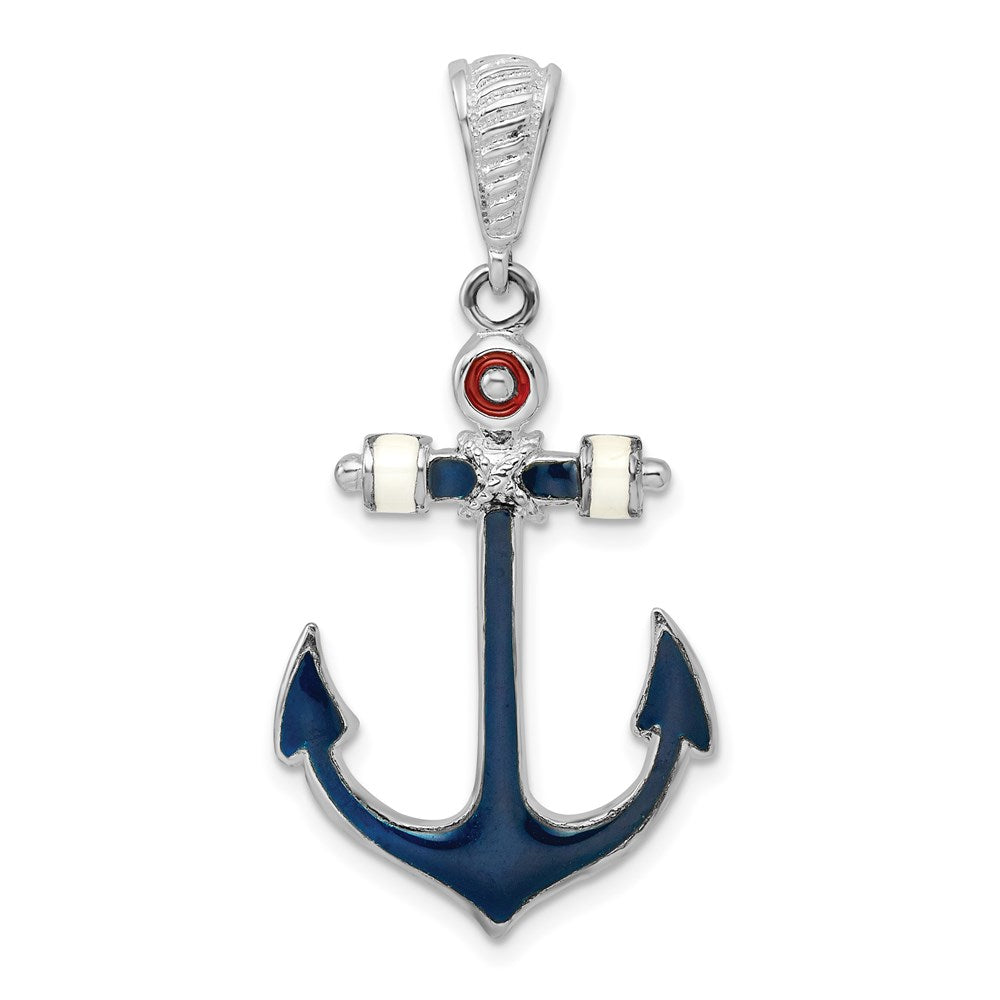 Sterling Silver Rhodium-plated Polished Enameled Anchor Pendant
