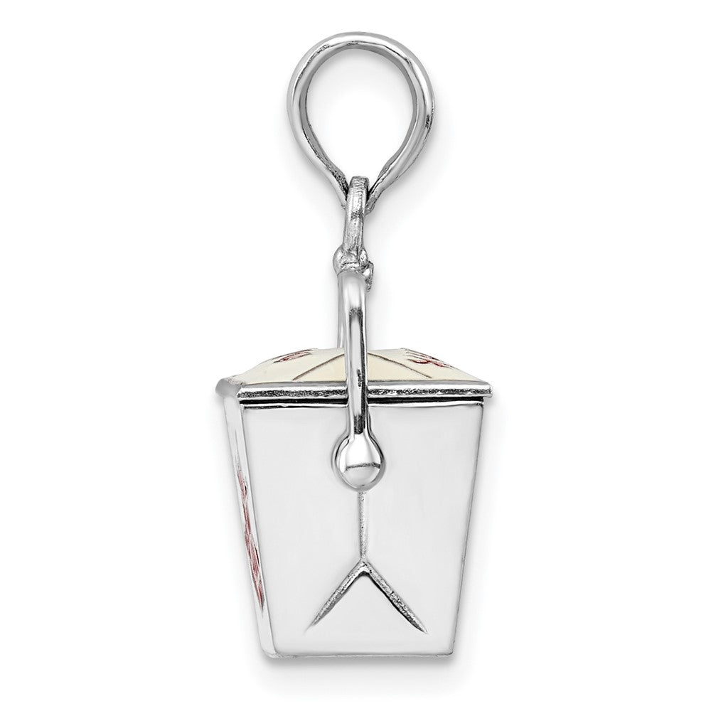 Sterling Silver Rhod-plated 3D Moveable Enamel Chinese Takeout Pendant