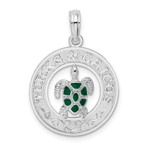 Sterling Silver Rhodium-plated Enameled Turks Caicos w/Turtle Pendant