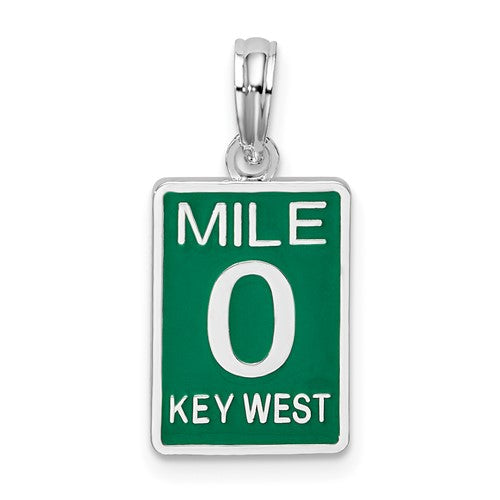 Sterling Silver Rhodium-plated Enameled Small Key West Mile 0 Pendant