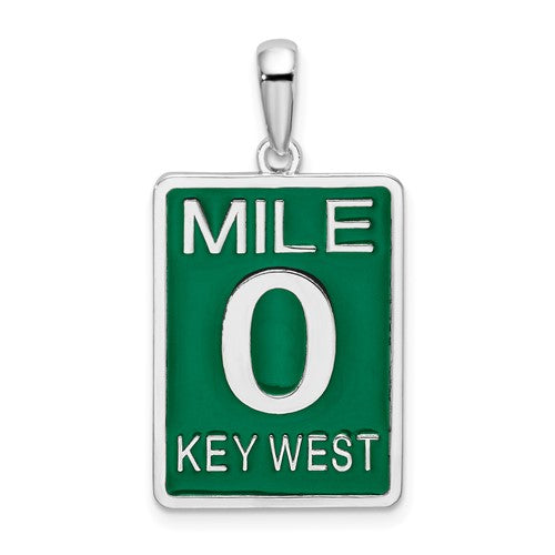 Sterling Silver Rhodium-plated Enameled Large Key West Mile 0 Pendant