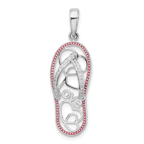 Sterling Silver Rhodium-plated Enameled LOVE Flip-flop Pendant