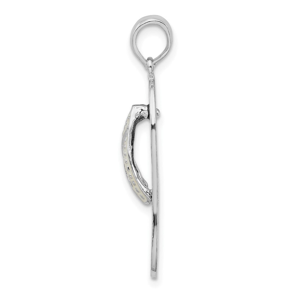 Sterling Silver Rhodium-plated Enamel Hibiscus Flower Flip-flop Pendant