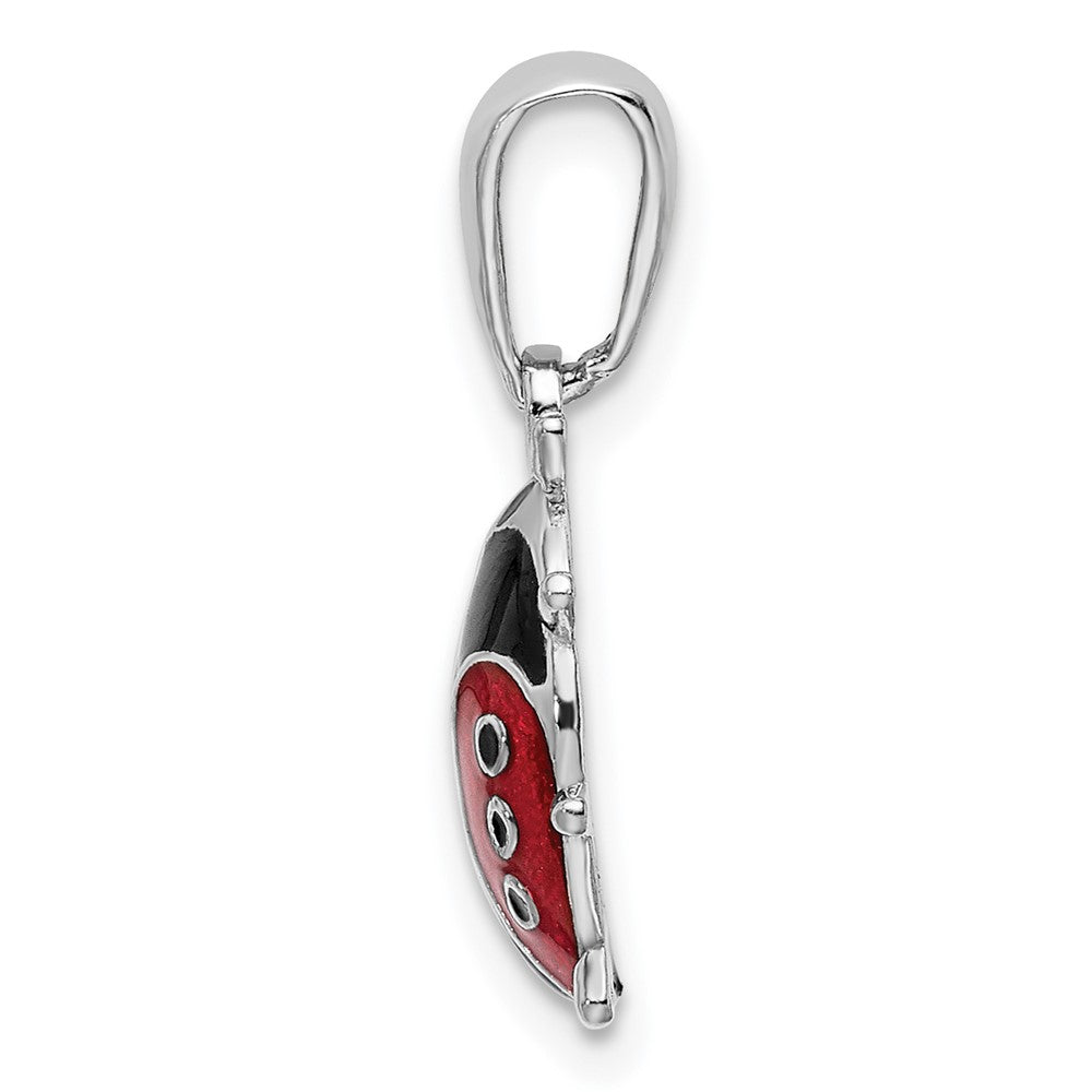Sterling Silver Rhodium-plated Polished 3D Enameled Ladybug Pendant