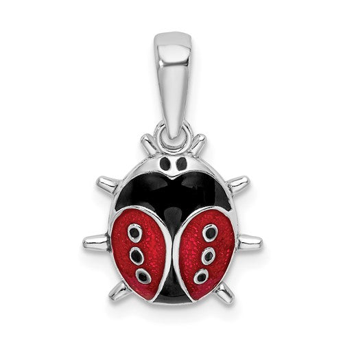 Sterling Silver Rhodium-plated Polished 3D Enameled Ladybug Pendant
