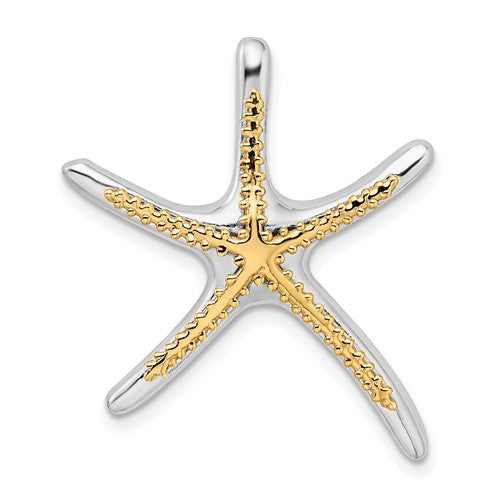 Sterling Silver Rhodium-plated Dancing Starfish w/14k Accent Slide