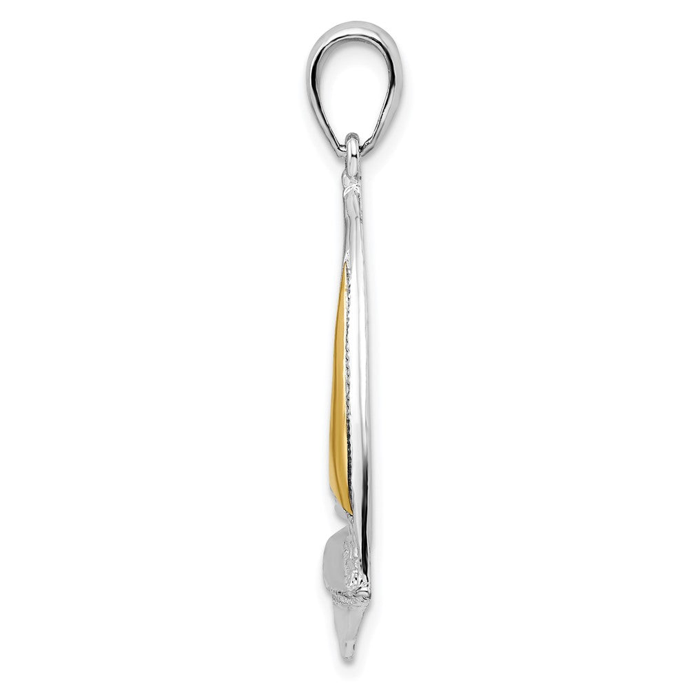 Sterling Silver Rhodium-plated Polished Sailboat w/14k Accent Pendant