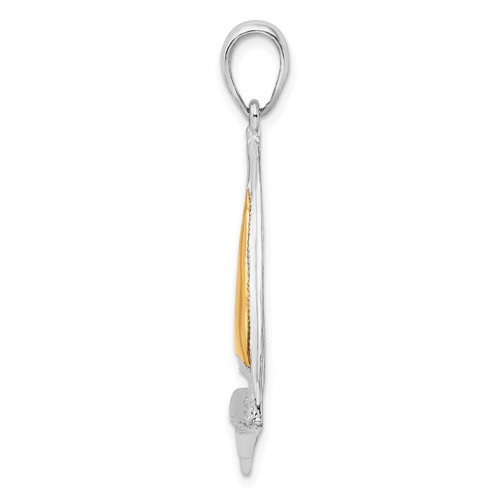Sterling Silver Rhodium-plated Polished Sailboat w/14k Sail Pendant