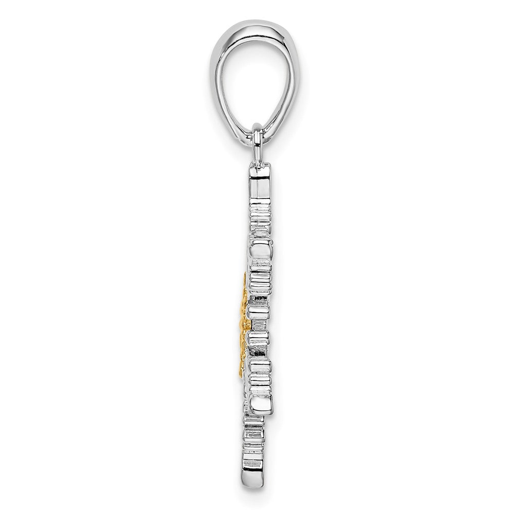 Sterling Silver Rhodium-plated Lacey Snowflake w/14k Center Pendant