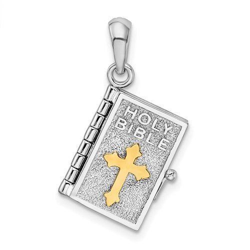 Sterling Silver Rhod-plated Polished 3D Lords Prayer Holy Bible Pendant