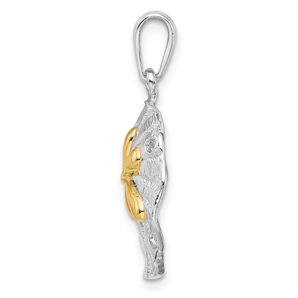 Sterling Silver Rhod-plated Textured Sand Dollar w/14k Accent Pendant