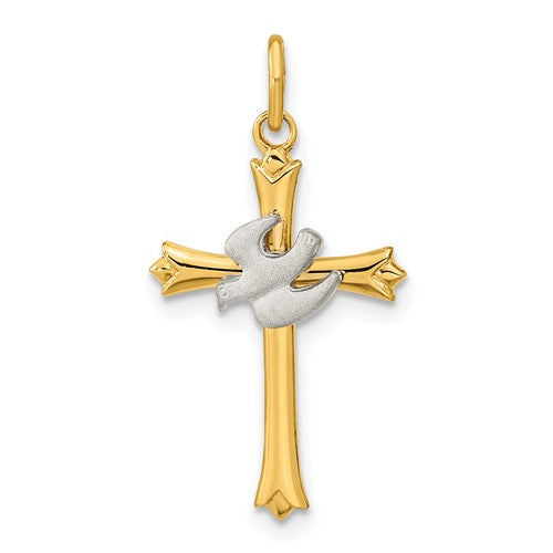 Sterling Silver Gold-plated Polished and Satin Cross and Dove Pendant