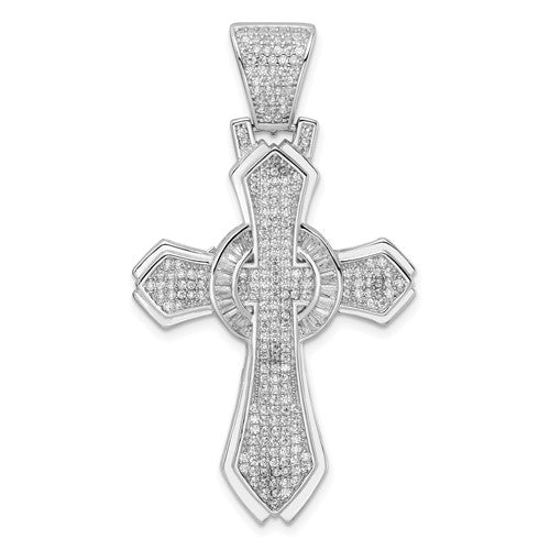 Sterling Silver Rhodium-plated Polished CZ Cross Pendant