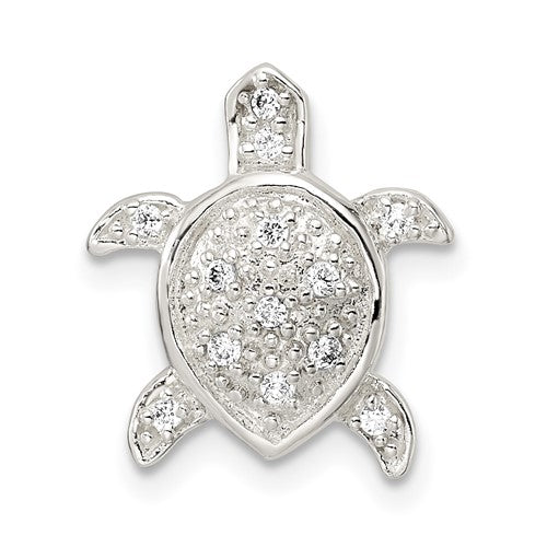 Sterling Silver Polished CZ Turtle Chain Slide