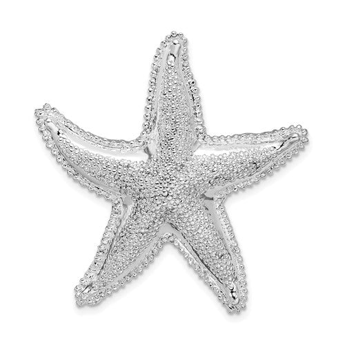 Sterling Silver Rhodium-plated Polished/Textured Starfish Slide