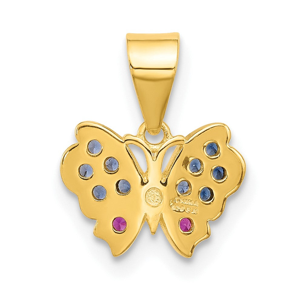 SS Gold-tone Black Rh-plated Blue Nano Crystal/ .02Lab Cr. Ruby Pendant