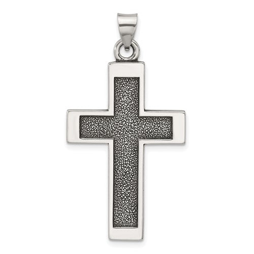 Sterling Silver Antiqued Solid Textured Cross Pendant