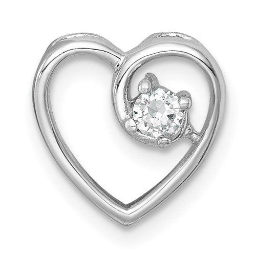 Sterling Silver Rh-plated Polished CZ Heart Chain Slide Pendant