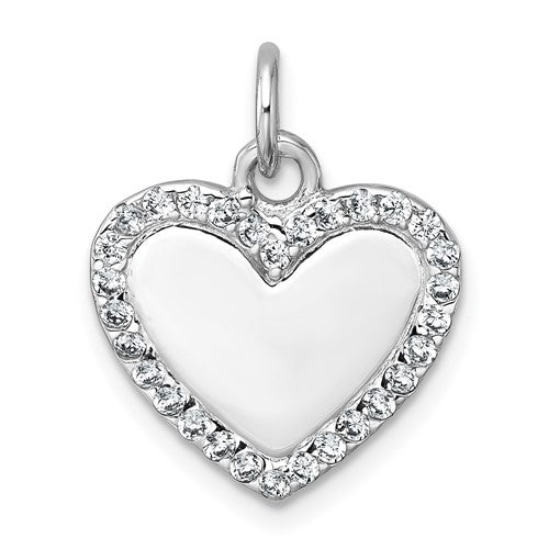Sterling Silver Rhodium-plated Polished CZ  Heart Pendant