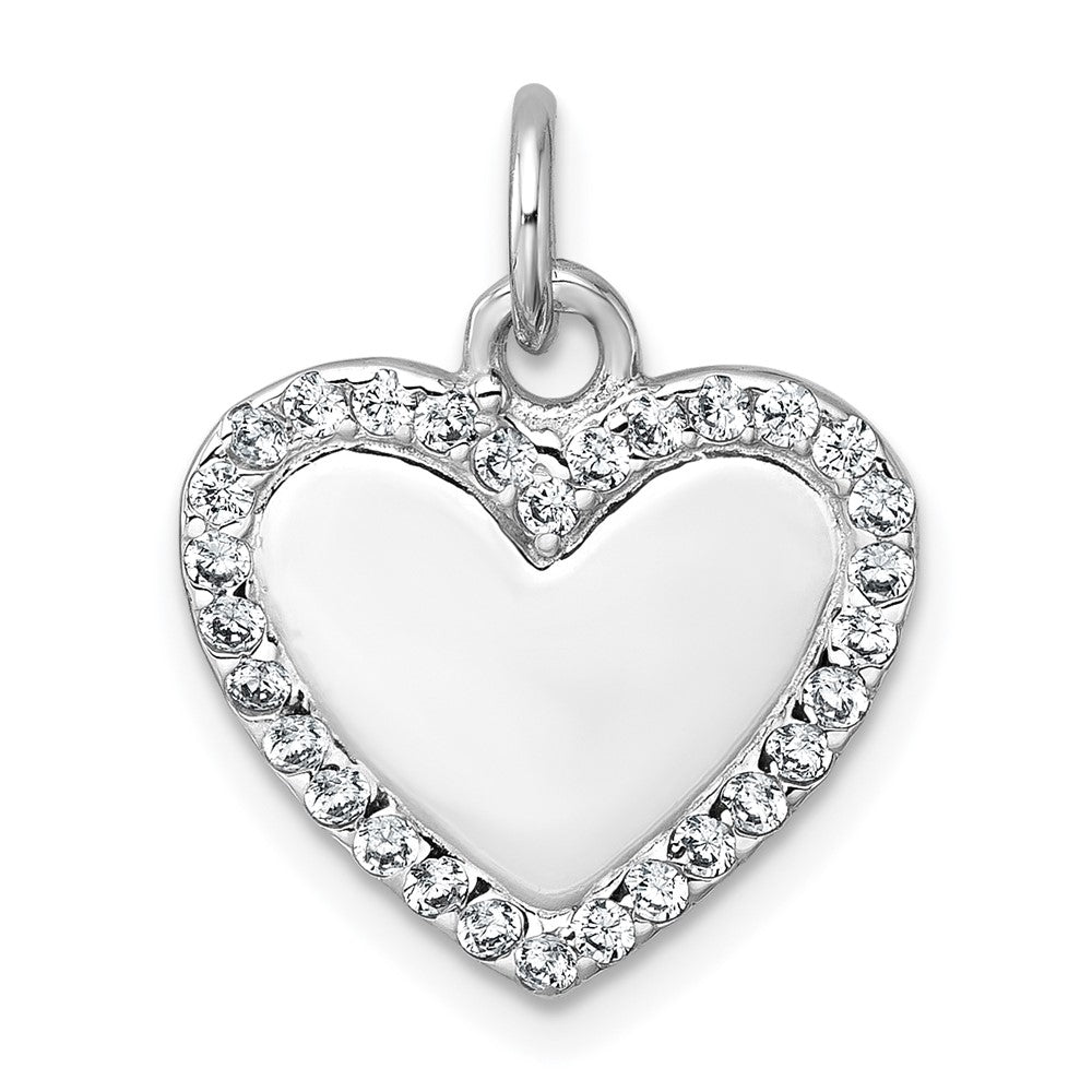 Sterling Silver Rhodium-plated Polished CZ  Heart Pendant
