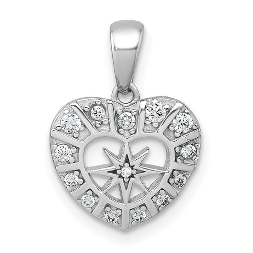Sterling Silver Rhodium-plated Polished CZ Star Heart Pendant